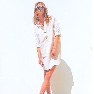 ZARA White Linen Oversized Dress Size S